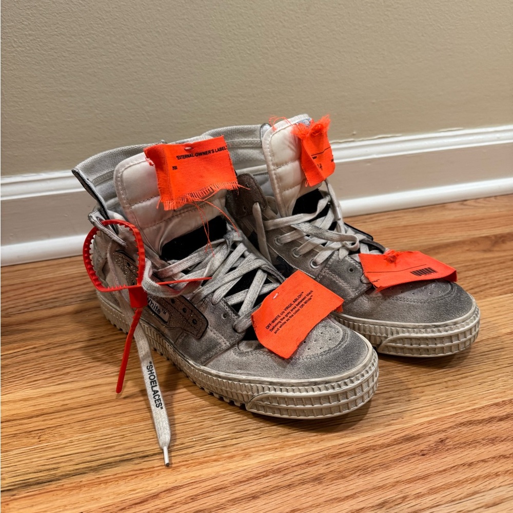 Off-White Gray and Orange High-Top Sneakers